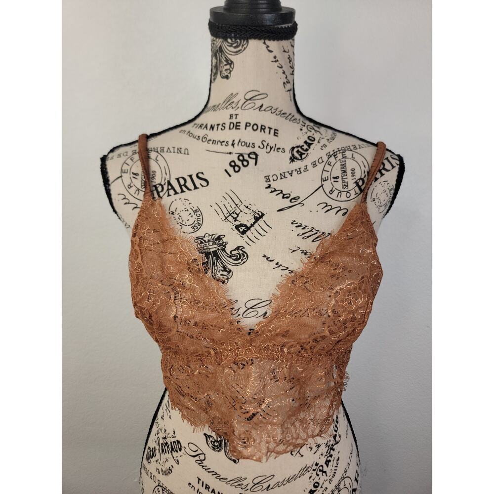 Victorias Secret Sheer Crop Tank Top Sz Large Sheer Brown Bralette Floral